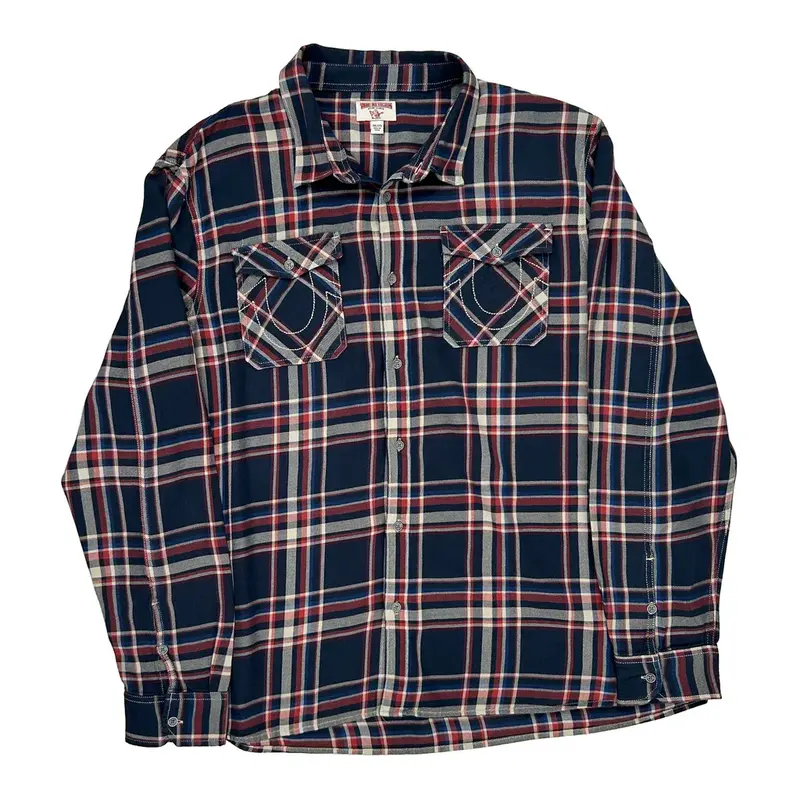 True Religion Checked Shirt - 3XL Navy Cotton