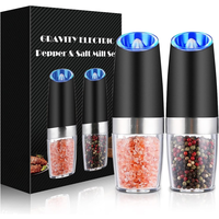 Pepper and Salt Grinder Set, Adjustable ,Battery Powered with LED Light ,Black ,Kitchen Seasoning Utensils ,salt shaker, salt...