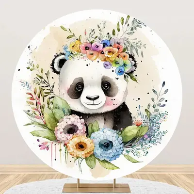 Round Panda Floral Greenery Baby Shower Backdrop - Aperturee