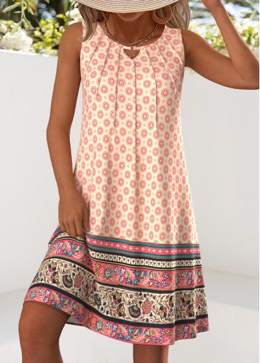 Modlily Multi Color Tummy Coverage Tribal Print Sleeveless Dress - S