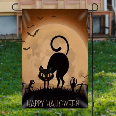 Black Cats Moon Halloween Yard Flag Outside Decor - Aperturee