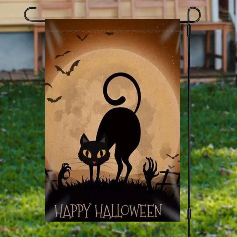 Black Cats Moon Halloween Yard Flag Outside Decor - Aperturee