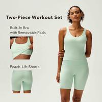 RRIVE Two-Piece Set Yoga Workout Set for Women Double Strap U-Neck Tank Top & High Waisted Shorts Stretchy Breathable Activew...