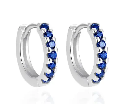 Agato AGT-E066KDB Blue Zirconia Silver Hoop Earrings