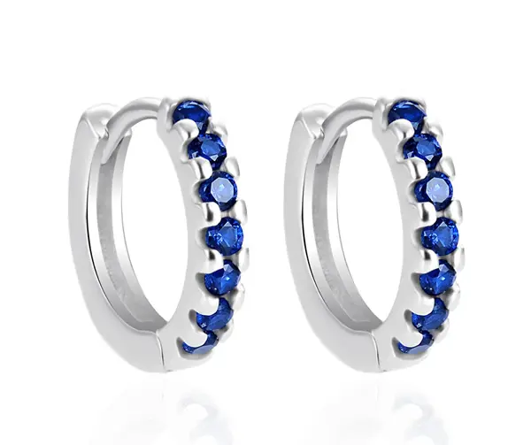 Agato AGT-E066KDB Blue Zirconia Silver Hoop Earrings