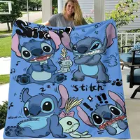 DISNEY CLASSIC A Cute Stitch Flannel Blanket, Warm, Comfortable, Soft Fleece Blanket, Bed, Sofa, Office, Camping, Traveling, ...