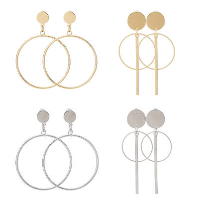 4 Pair 4 Style Round Ring Alloy Dangle Stud Earrings for Women