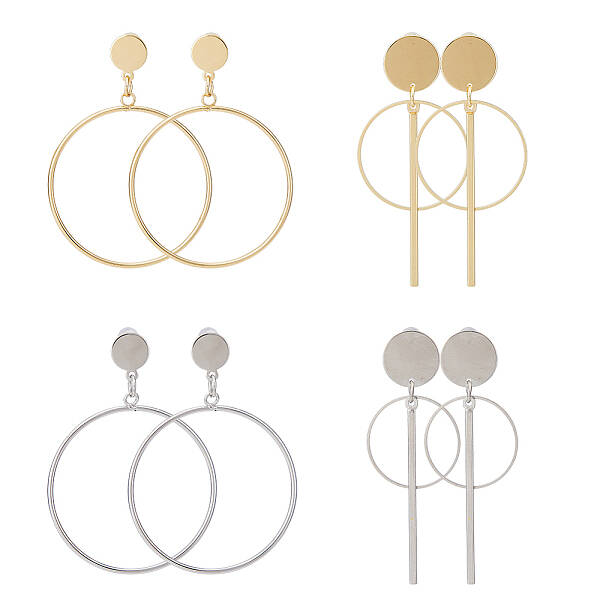 4 Pair 4 Style Round Ring Alloy Dangle Stud Earrings for Women