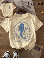 Women's Cartoon Whale & Letter Print Round Neck Tee, Fashion Casual Crew Neck T-Shirt for Daily Holiday Vacation Outdoor Wear...