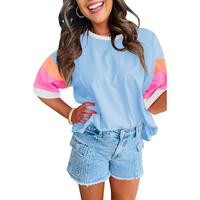 Color Block Oversized T Shirts for Women Casual Summer Short Sleeve Crewneck Loose Tee Tops