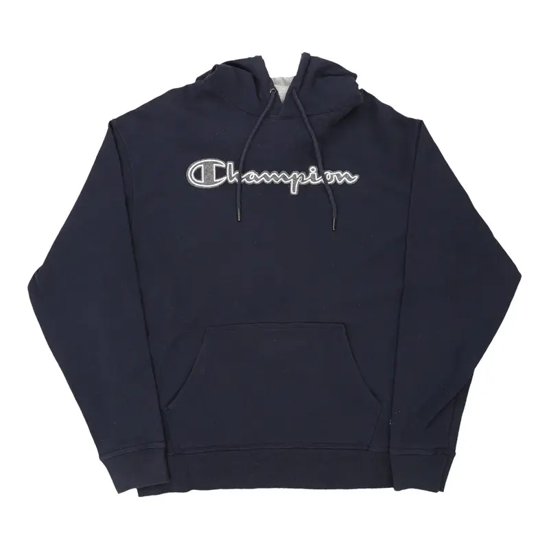Champion Spellout Hoodie - XL Navy Cotton