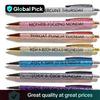 Funny Glitter Design Ballpoint Pen, Seven Days Of The Week Pen Describing Mentality, Holiday Gift Retractable Gel Pens, Black...