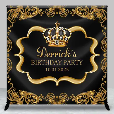 Custom Name Gold Royal Crown Birthday Party Backdrop