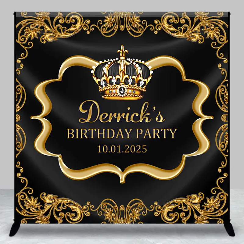 Custom Name Gold Royal Crown Birthday Party Backdrop