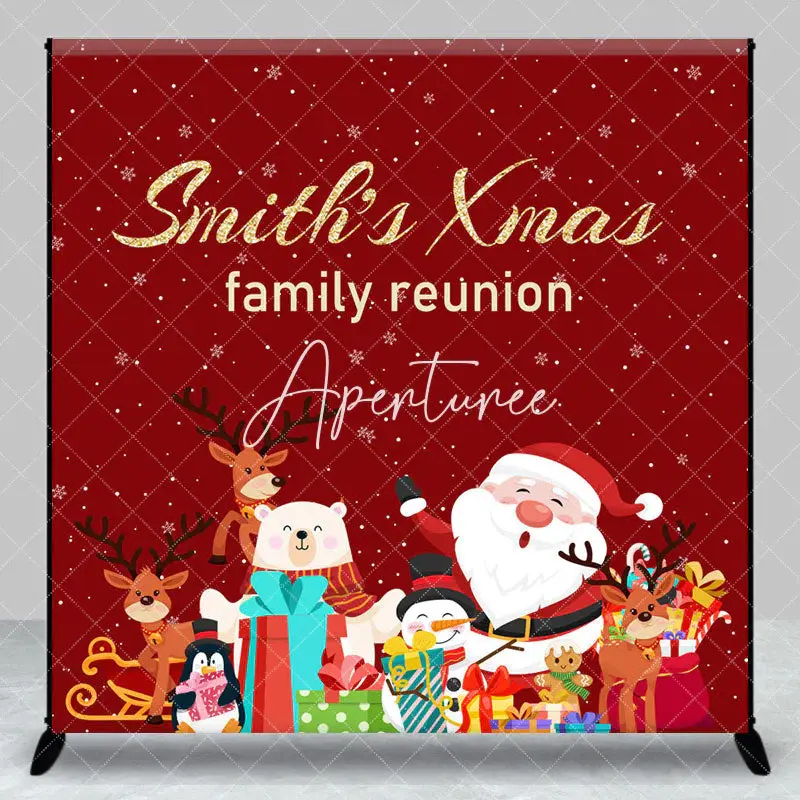 Aperturee Red Christmas Custom Name Family Reunion Backdrop, 3X3FT(1X1M), 15 USD, custom family reunion backdrops, DZYZHD1O53...