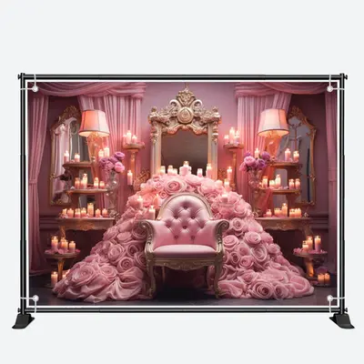 Pink Dressing Table Curtain Candle Chair Backdrop - Aperturee