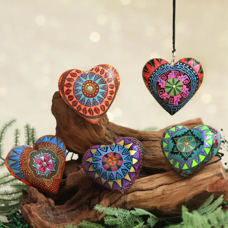NOVICA Alebrije Hearts Hand Painted Ornaments