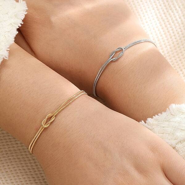 2Pcs Simple Alloy Love Knot Couple Bracelet Set