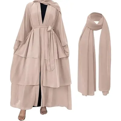 Muslim Abaya Dress for Women - Long Sleeve Islamic Dubai Abaya Cardigan Robe - Middle Prayer Dress with Hijab