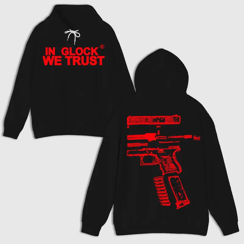 IN GLOCK WE TRUST DOUBLE SIDE BLACK VERSION HOODIE Menswear Sweaters