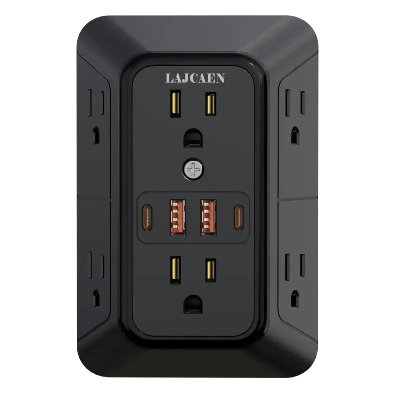 USB Wall Charger, 6 Outlet Extender with 4 USB Charging Ports 3-Sided Power Strip Multi Plug Outlets Wall Adapter Spaced for ...