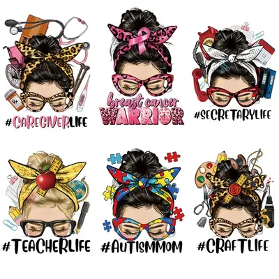 6pcs Fashionable DIY Iron on Sticker, Women Pattern Heat Transfer Sticker, Washable Heat Transfer Stickers for T-shirt & Jean...