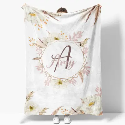 Personalized Feathers Floral Boho Blanket With Name - Aperturee