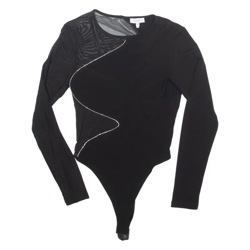 REISS Womens Bodysuit Black Long Sleeve XS