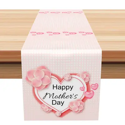 Pink White Dot Heart Floral Mothers Day Table Runner - Aperturee