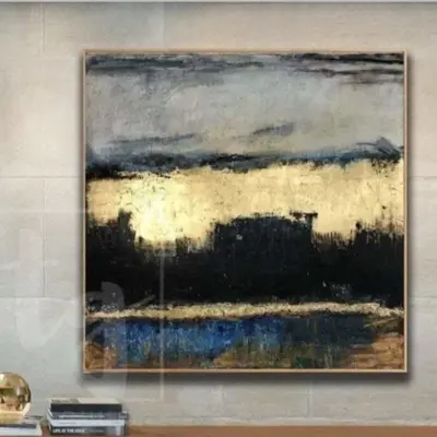 Abstract Painting Gold Leaf Dramatic Painting Thick Texture Diamond Painting Office Painting Dark Art | GOLDEN SUNSET