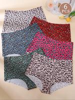 【Plus Size】 Women's Leopard Print Panty, Casual Breathable Comfortable Seamless Knicker for Daily Wear, Underwear for Wom...