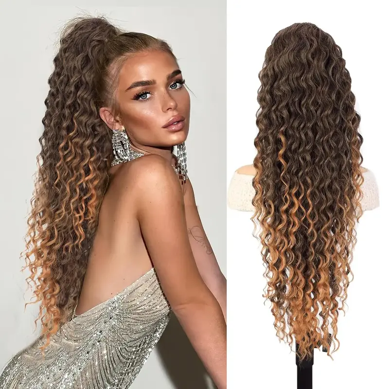 30Inch Drawstring Ponytail Extensions for Women, Synthetic Long Curly Wavy Ponytail Gorgeous Pony Tails Hair Extensions for D...