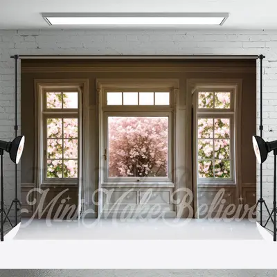 Quadrate Glass Door Blooming Pink Flowers Backdrop - Aperturee