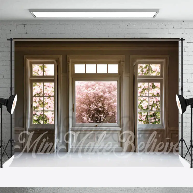 Quadrate Glass Door Blooming Pink Flowers Backdrop - Aperturee