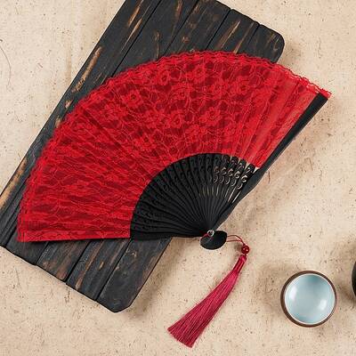 Chinese Style Lace Folding Fan with Tassel