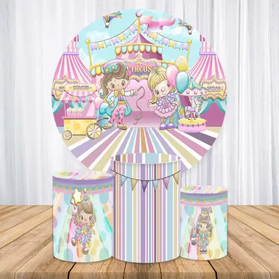 Aperturee Cyan Love Round Pink Floral Birthday Party Backdrop Kit | Birthday Backdrop Ideas | Custom Round Backdrop | Round B...
