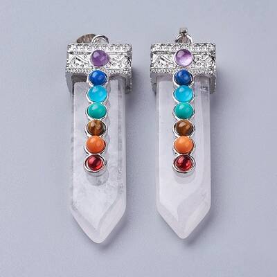 Natural Quartz Crystal with Synthetic & Natural Mixed Stone Chakra Big Pendants