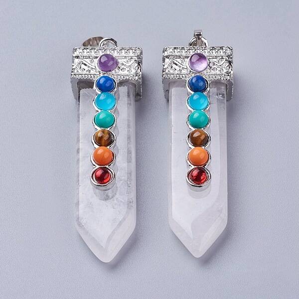 Natural Quartz Crystal with Synthetic & Natural Mixed Stone Chakra Big Pendants