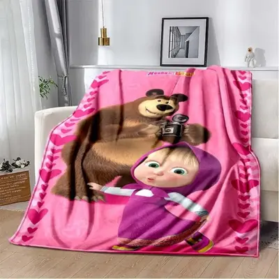 3D Masha And Bear Blanket Cute Cartoon Print Soft Flannel Plush Kids Throw For Bedroom Nursery Decor Gift