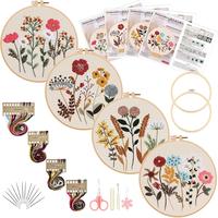 Flower Embroidery Kit for Beginners with Pattern and Instructions,4 Pack Cross Stitch Kits,2 Wooden Embroidery Hoops,Threads ...