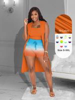 Three-piece Set Women's Minimalist Ombre Print Drawstring Shorts Set, Lady Sexy Casual Comfort Spaghetti Strap Crop Top & Poc...