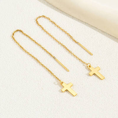 Geometric Circle Earrings with Tassel Studs Stainless Steel Chain