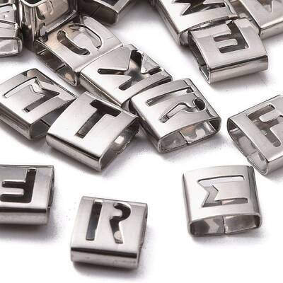 Tarnish Resistant Letter Style 201 Stainless Steel Square Slide Charms