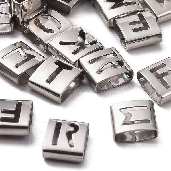 Tarnish Resistant Letter Style 201 Stainless Steel Square Slide Charms