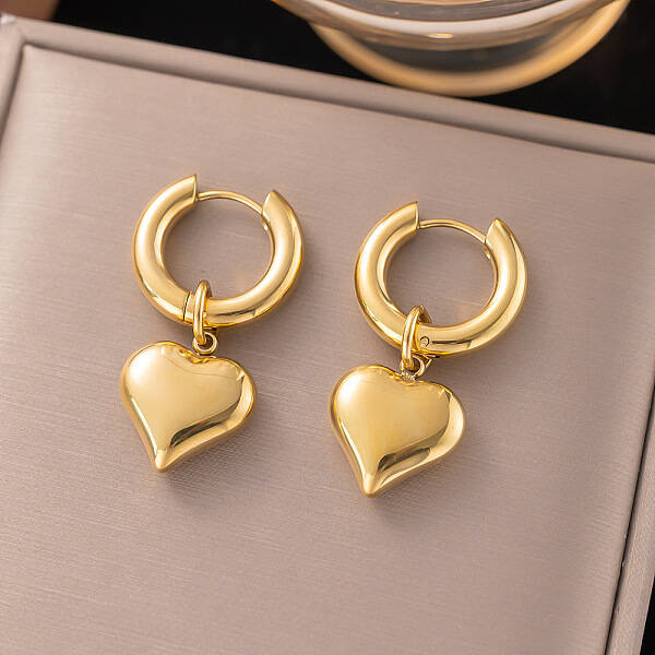 304 Stainless Steel Two Tone Heart Hoop Earrings