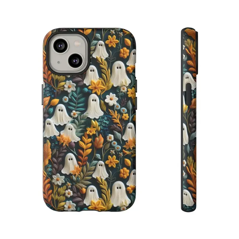 Cartoon Ghost & Floral Pattern Phone Case, 1 Count Decorative Phone Protector Cover, Phone Accessories Compatible with iPhone...