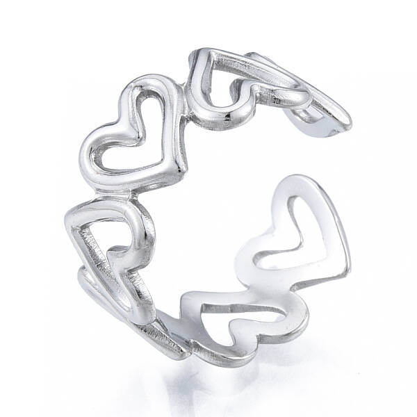 Non-Tarnish 304 Stainless Steel Hollow Heart Cuff Rings