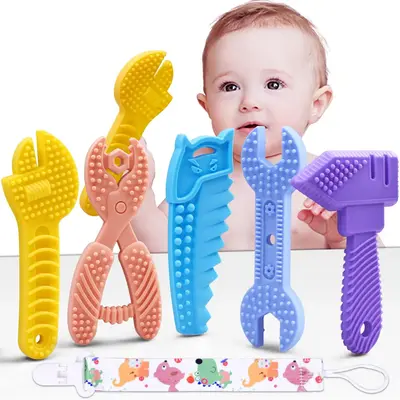 5-Pack Baby Teething Toys – BPA-Free Silicone Teethers for 0-6 & 6-12 Months – Molar Chew Toys with Soft Textures in Ham...