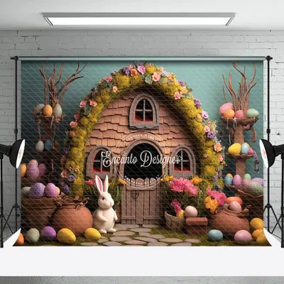 Colorful Egg Rabbit Wood Easter Backdrop For Photo - Aperturee