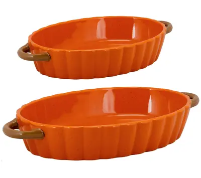 10 Strawberry Street Set of (2) Oval Pumpkin Stone Bakeware